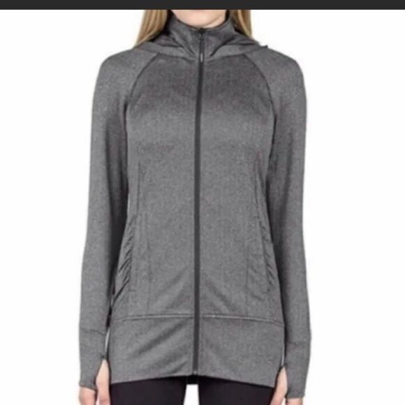 Women's Mondetta Gray Black Herringbone Hooded Zip Up Jacket Size Medium - Picture 1 of 7